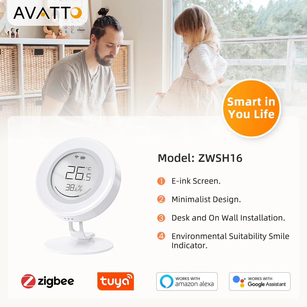AVATTO Tuya ZigBee Smart Temperature And Humidity Sensor With E-ink Screen (ZWHS16) - SyncYourHome