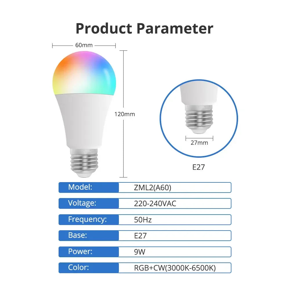 Zemismart Matter WiFi 9W LED Light Bulb E27 RGBCW - SyncYourHome
