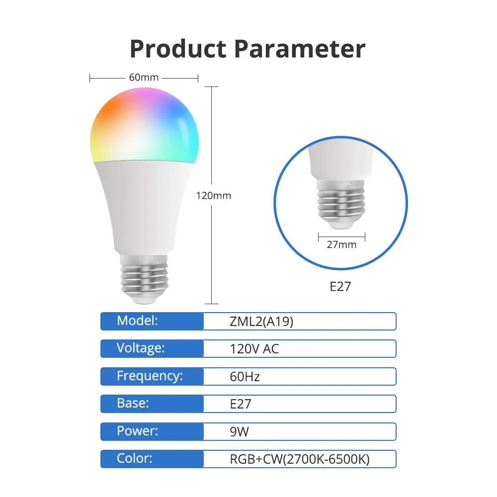 Zemismart Matter WiFi 9W LED Light Bulb E27 RGBCW - SyncYourHome