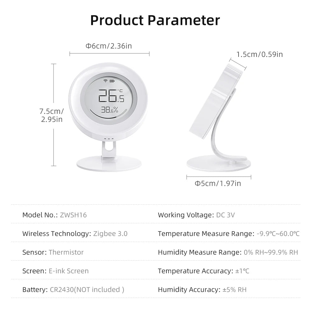 AVATTO Tuya ZigBee Smart Temperature And Humidity Sensor With E-ink Screen (ZWHS16) - SyncYourHome