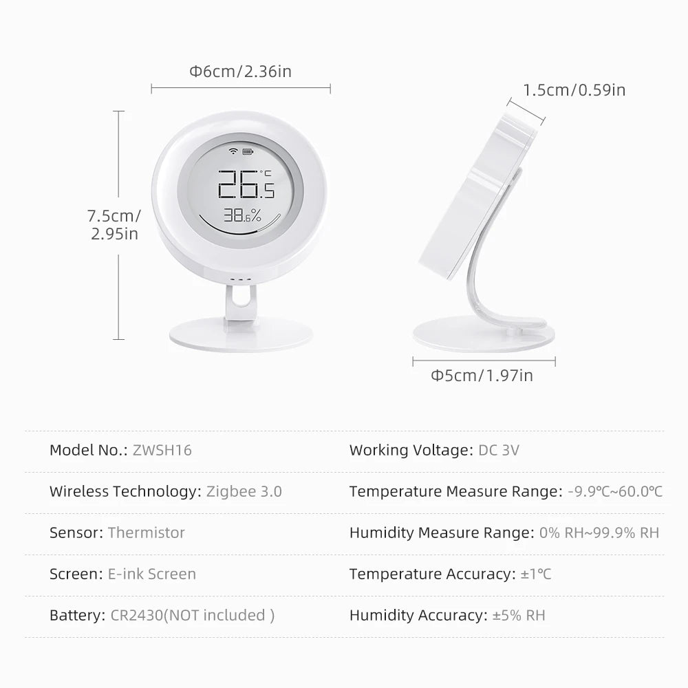 AVATTO Tuya ZigBee Smart Temperature And Humidity Sensor With E-ink Screen (ZWHS16) - SyncYourHome