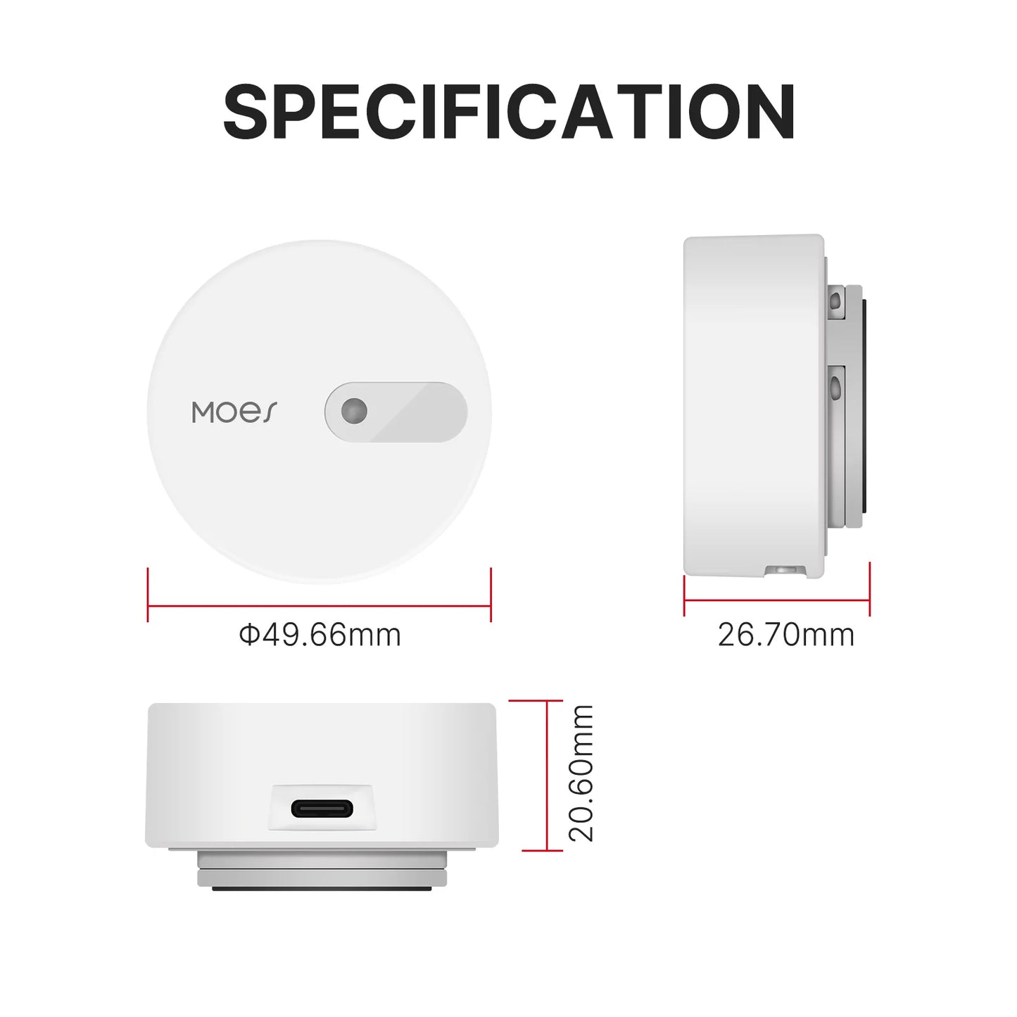 MOES ZigBee Human Presence Sensor Detector (Linptech) - SyncYourHome | Specification 49.66m x 26.70mm x 20.60mm