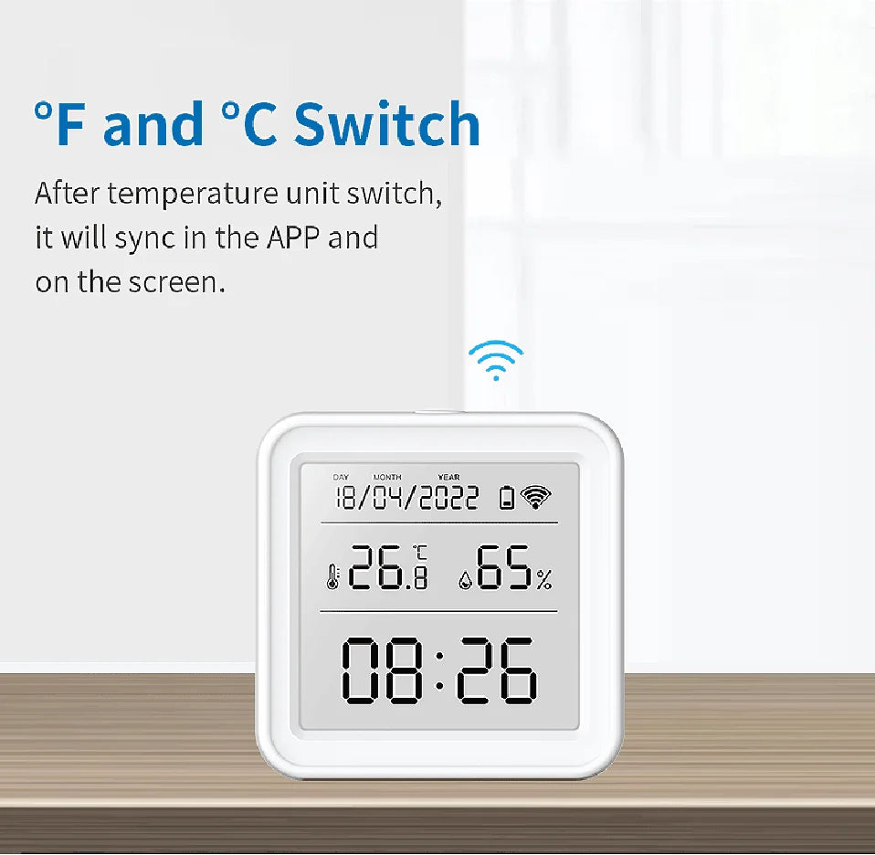 Tuya Zigbee Temperature Humidity Sensor LED Blacklight Screen | Front and Back | Fahrenheit and Celsius scale | SyncYourHome