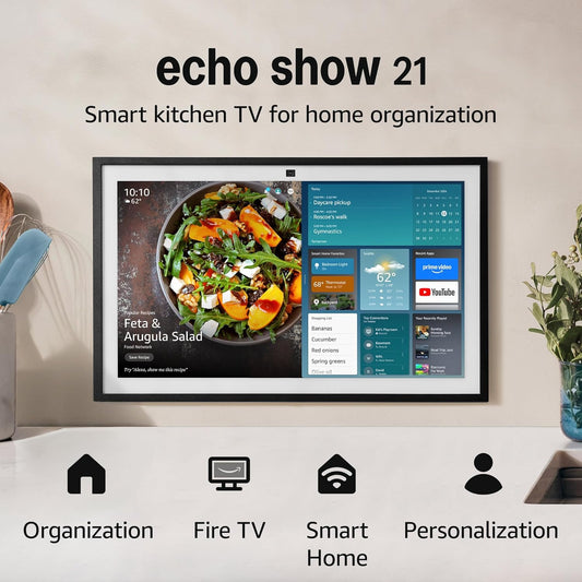 Amazon Echo Show 21 (newest model), Full HD 21" kitchen hub for home organization, with built-in Fire TV and Alexa