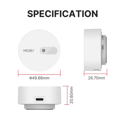 MOES ZigBee Human Presence Sensor Detector (Linptech) - SyncYourHome | Specification 49.66m x 26.70mm x 20.60mm
