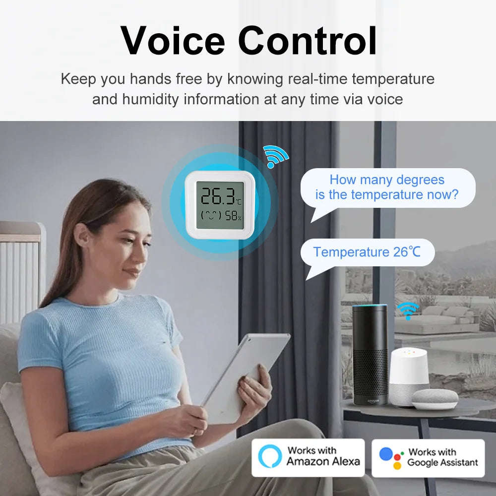 Tuya Smart Zigbee Temperature and Humidity Sensor LCD Display | Voice Control - Amazon Alexa, Google Assistant | Works with Tuya Smart Life, Home Assistant, Hubitat, Smart Things