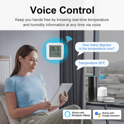 Tuya Smart Zigbee Temperature and Humidity Sensor LCD Display | Voice Control - Amazon Alexa, Google Assistant | Works with Tuya Smart Life, Home Assistant, Hubitat, Smart Things