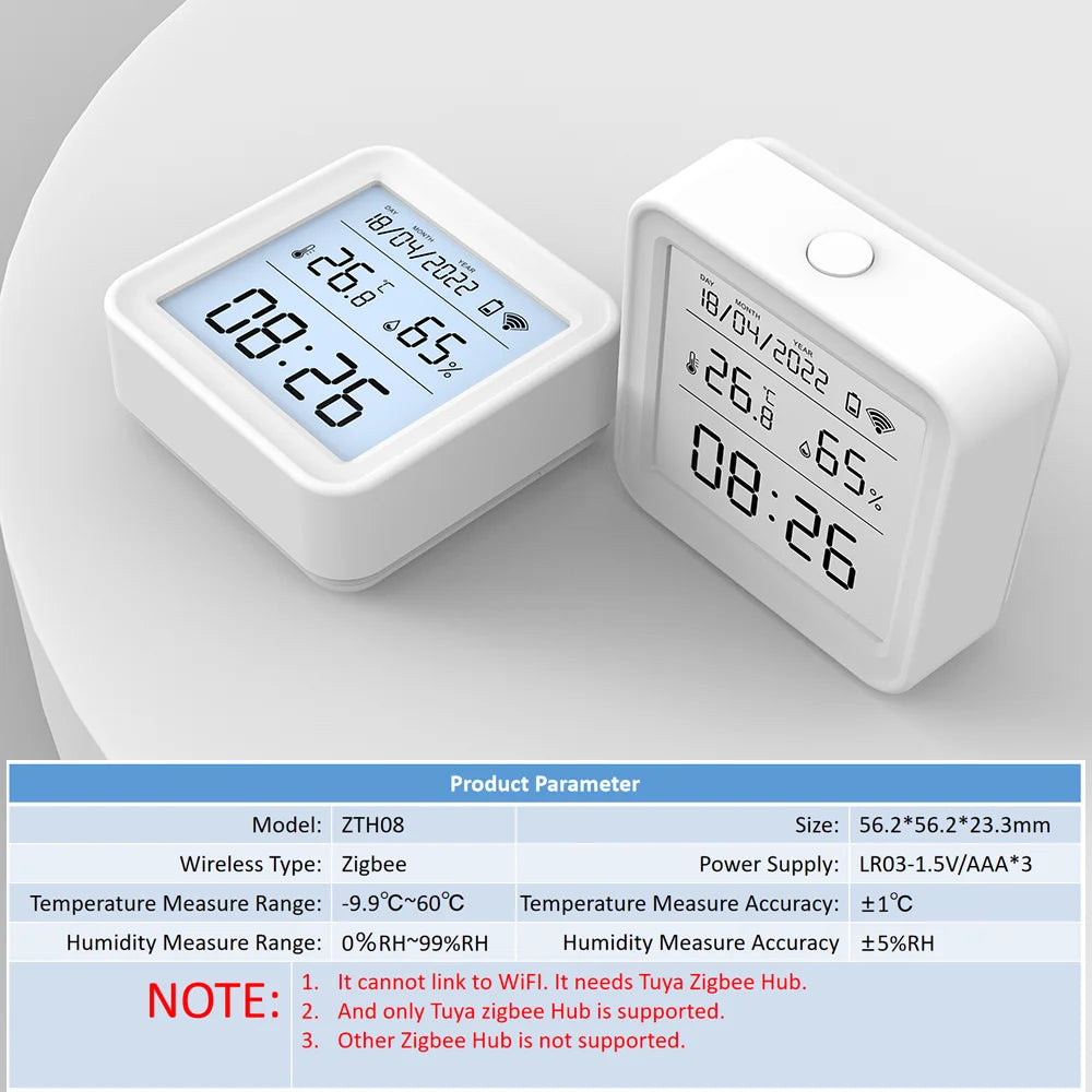 Tuya Zigbee Temperature Humidity Sensor LED Blacklight Screen | Product Parameters