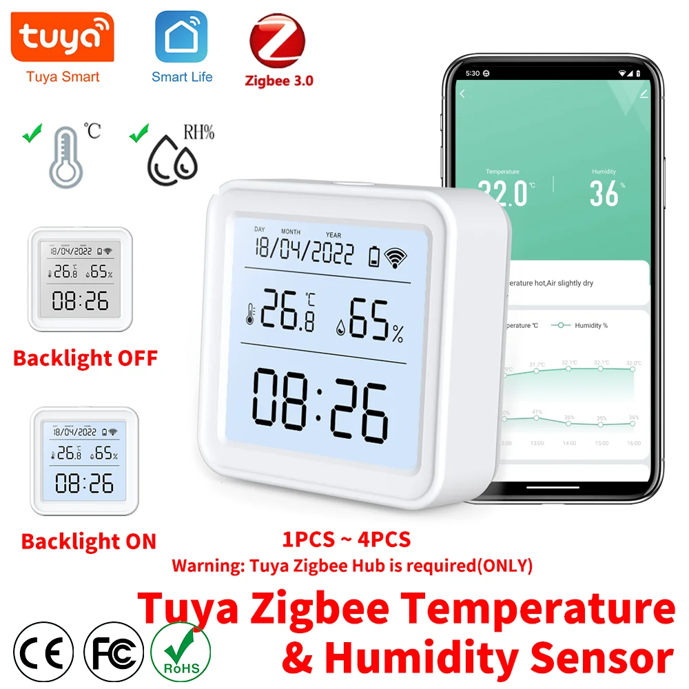 Tuya Zigbee Temperature Humidity Sensor LED Blacklight Screen | SyncYourHome