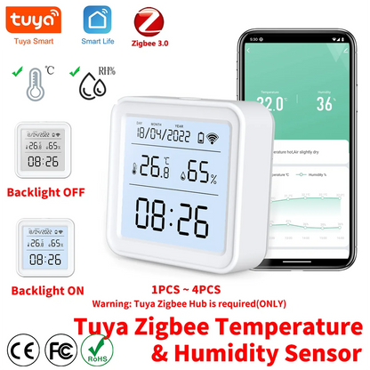 Tuya Zigbee Temperature Humidity Sensor LED Blacklight Screen | SyncYourHome