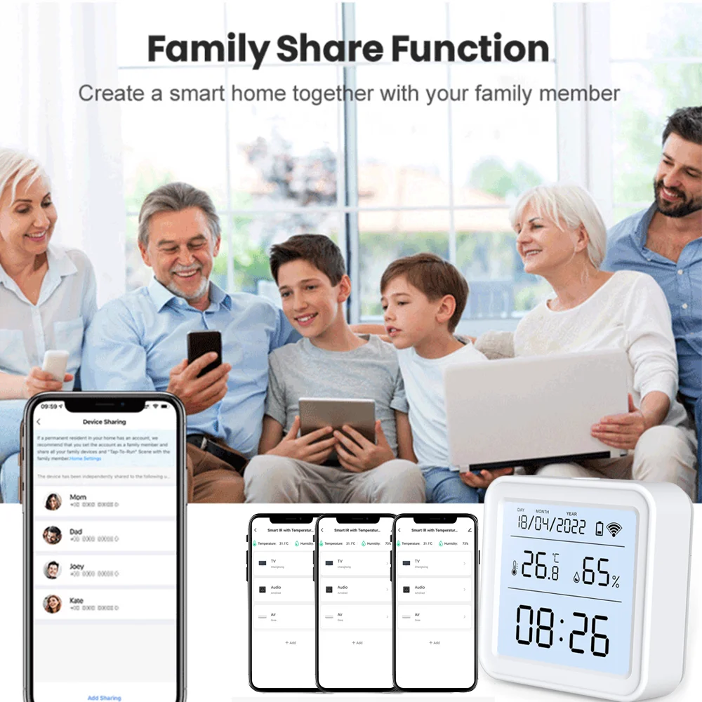 Tuya Zigbee Temperature Humidity Sensor LED Blacklight Screen | Family Share Function