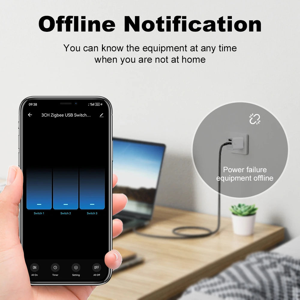 Tuya Zigbee USB Power Adaptor - SyncYourHome, Offline Notification